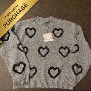 Valentine’s Day Boutique Sweater Gray & Black Textured Heart Pattern